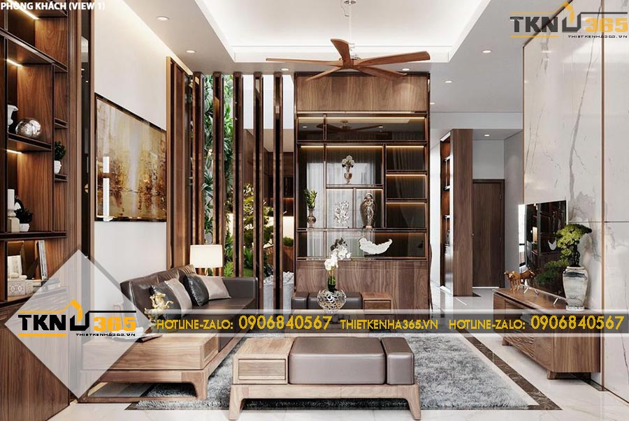 Thiết kế nội thất tích hợp gỗ lim chị Trang ở Tân Bình