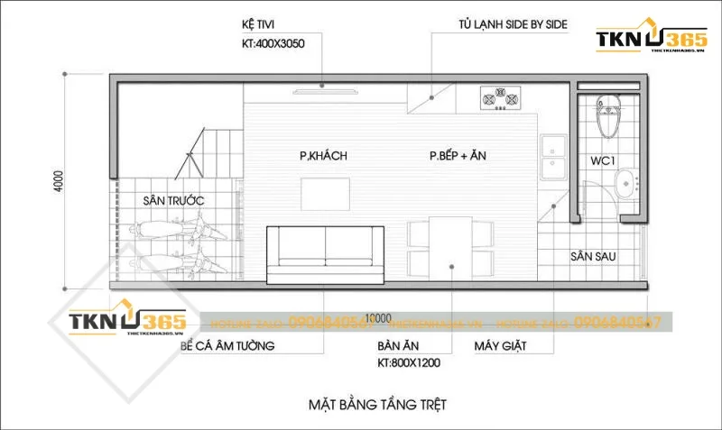 Tầng 1 nhà ống 2 tầng 40m2