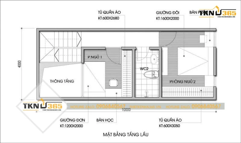 Tầng 2 nhà ống 2 tầng 40m2
