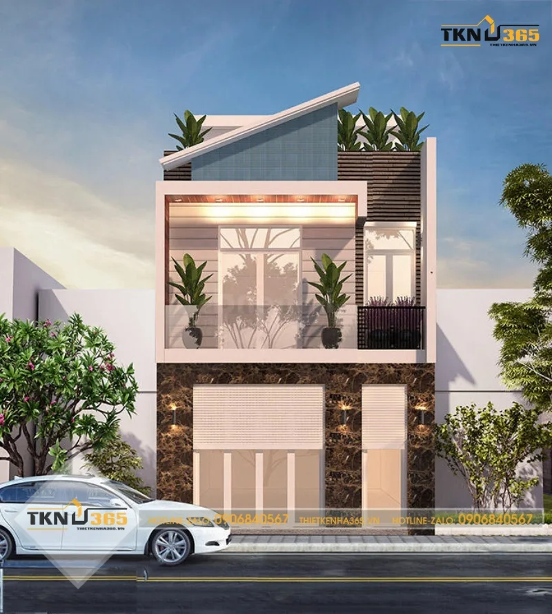 Mặt bằng tầng một thiết kế nhà ống 40m2 2 tầng