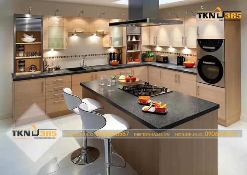 Phòng bếp có quầy bar cho không gian bếp sang trọng ấn tượng