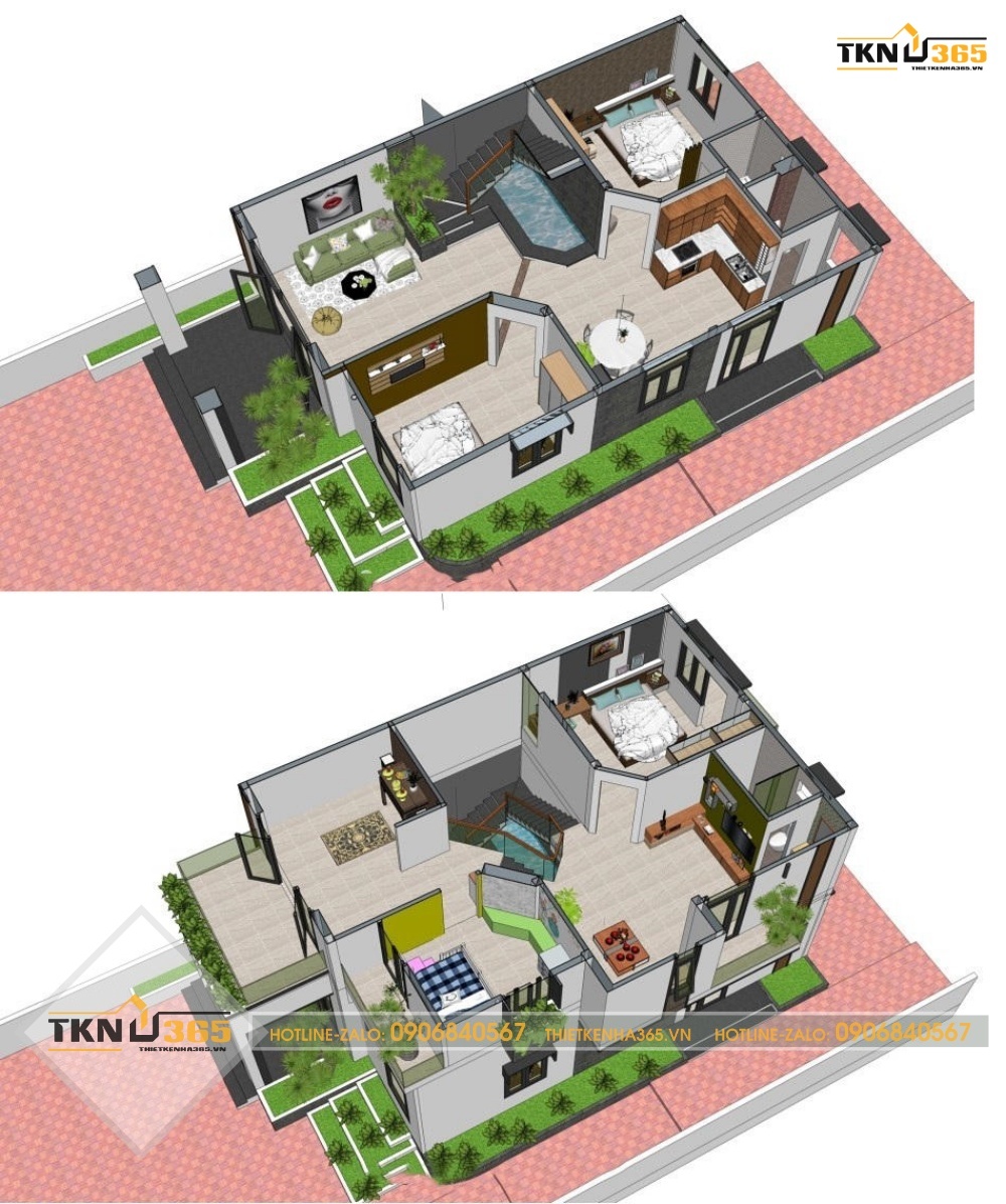 Bản vẽ thiết kế nhà phố 8x12m hai tầng mái Mansard