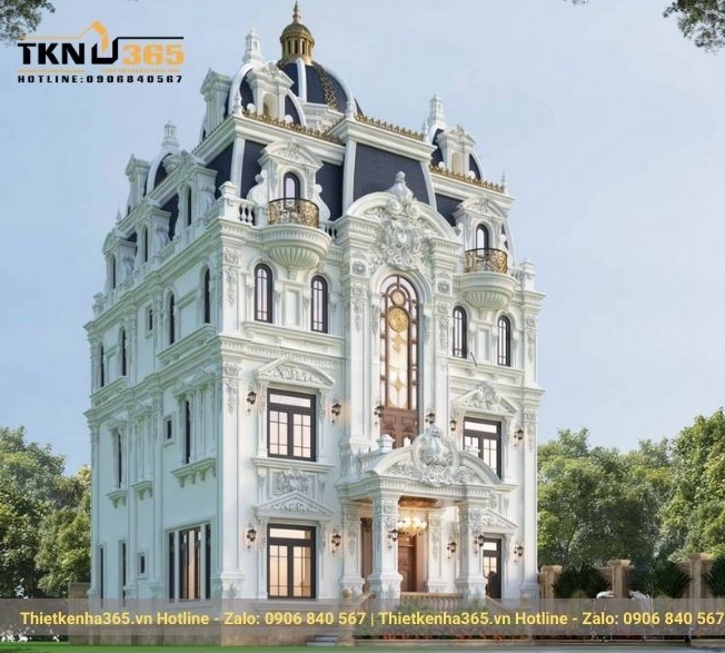 thiết kế biệt thự cổ điển 4 tầng