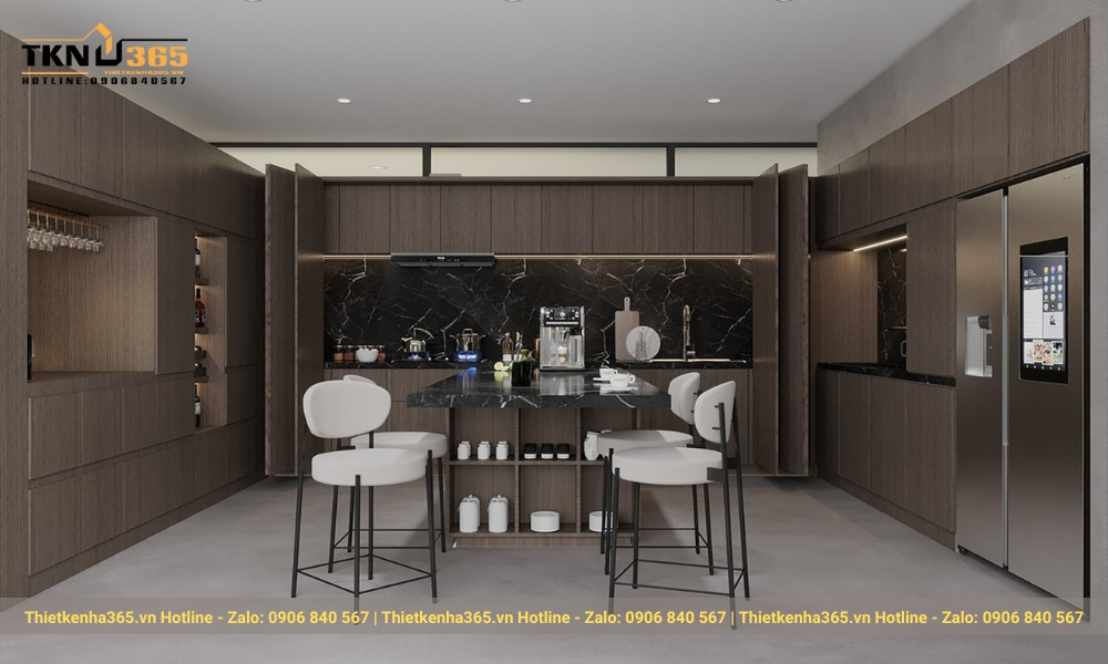 thiết kế phòng bếp biệt thự phong cách Nhật 