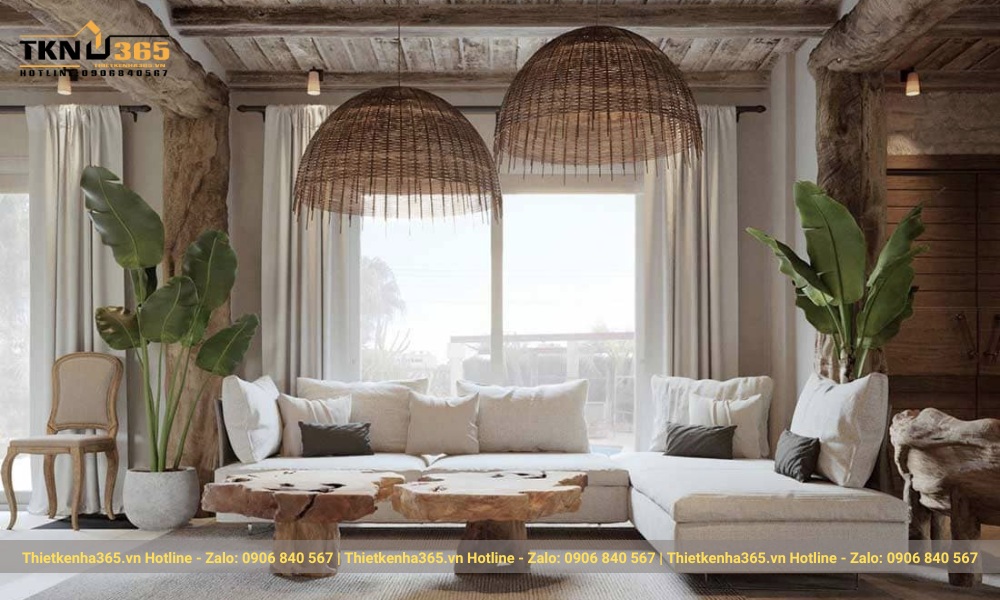 Phòng khách nhà biệt thự sân vườn 2 tầng 