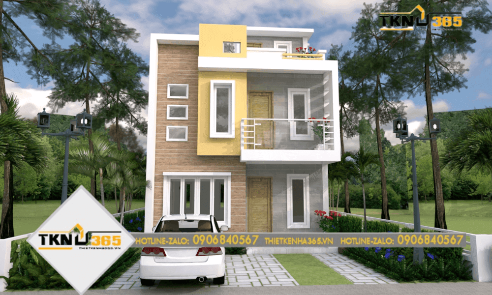 Mẫu thiết kế nhà mặt tiền 6m dài 10m hình khối ấn tượng