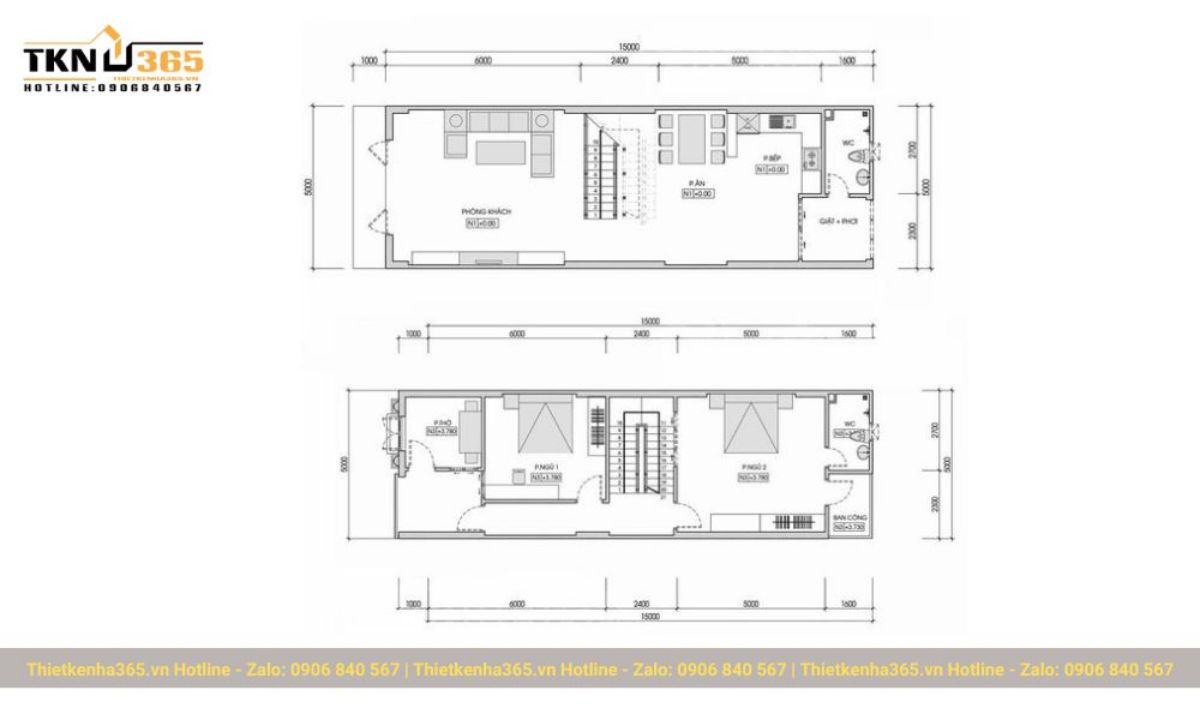 Mẫu nhà phố 2 tầng 5x15