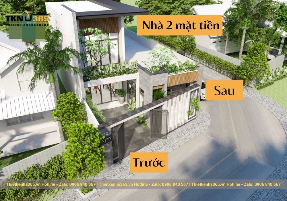 Nhà 2 mặt tiền trước và sau là kiểu nhà có hai hướng tiếp giáp với đường, mang lại nhiều lợi thế về không gian và phong thủy.