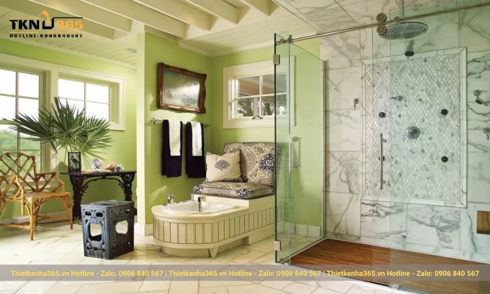 Ánh sáng tự nhiên được tận dụng cho nhà tắm