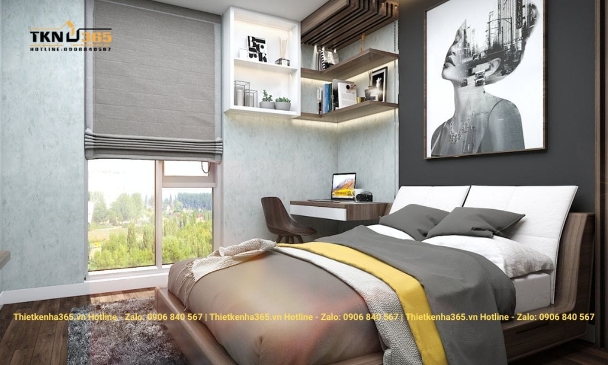 Thiết kế nội thất phòng ngủ nhỏ chung cư 62m2