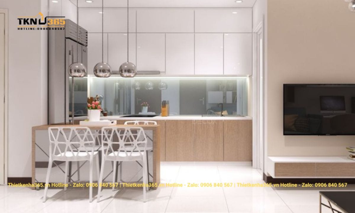 Thiết kế nội thất phòng bếp căn hộ chung cư 62m2