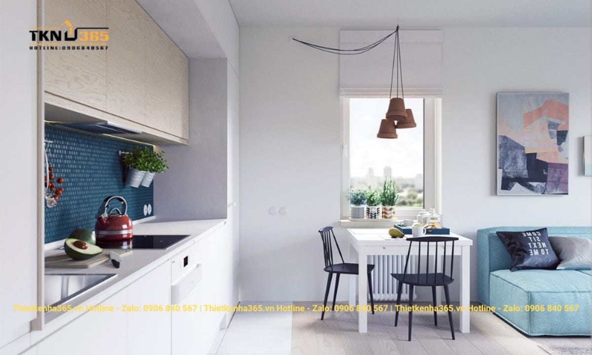 Thiết kế nội thất phòng bếp căn hộ chung cư 62m2