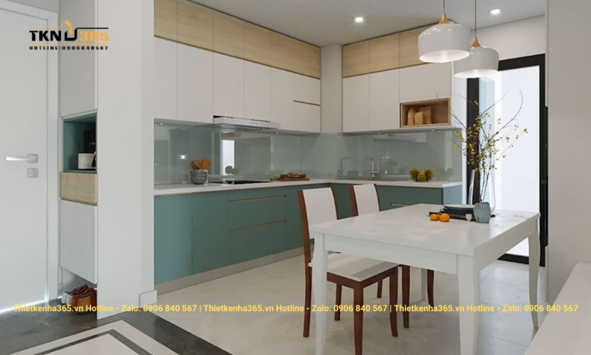 Thiết kế nội thất phòng bếp căn hộ chung cư 62m2