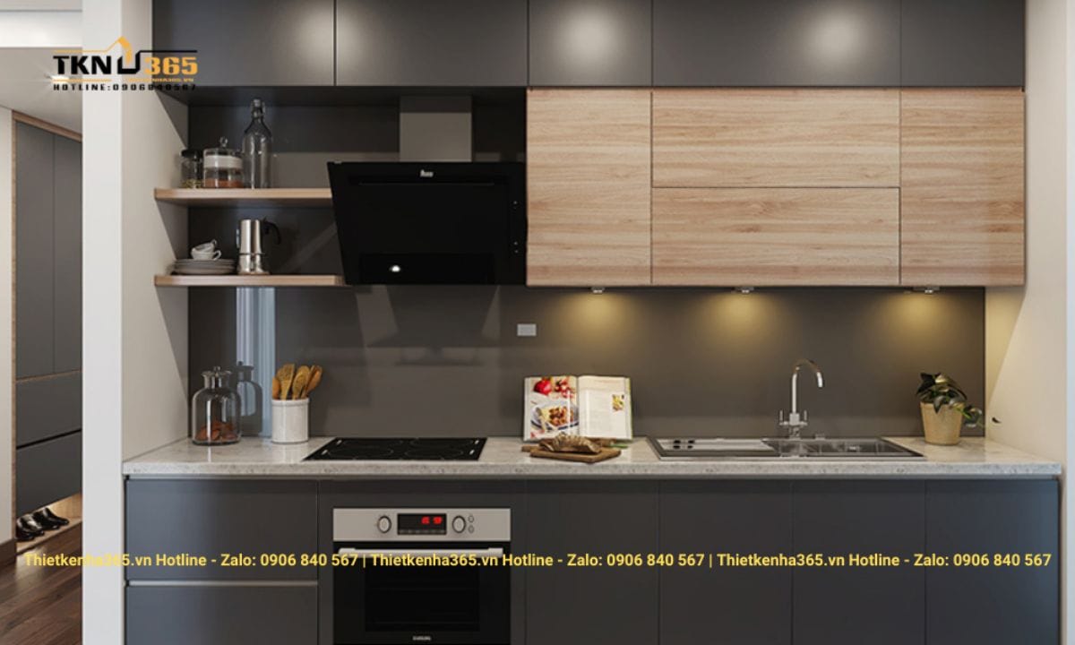 Thiết kế nội thất phòng bếp căn hộ chung cư 62m2