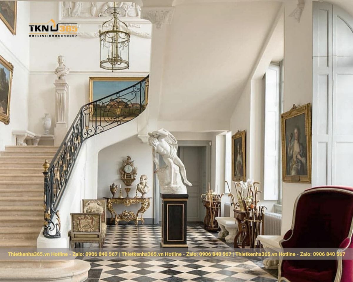 Sảnh nội thất kiểu Pháp trang trí đầy nghệ thuật