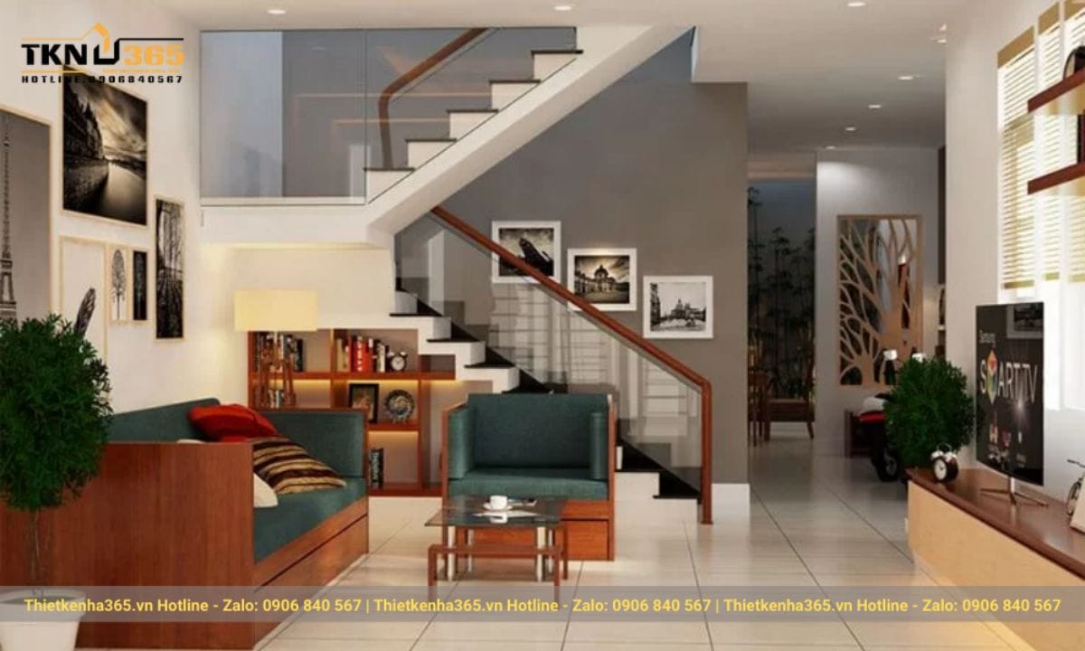 Mẫu nội thất phòng khách nhà ống 5x5.5m 