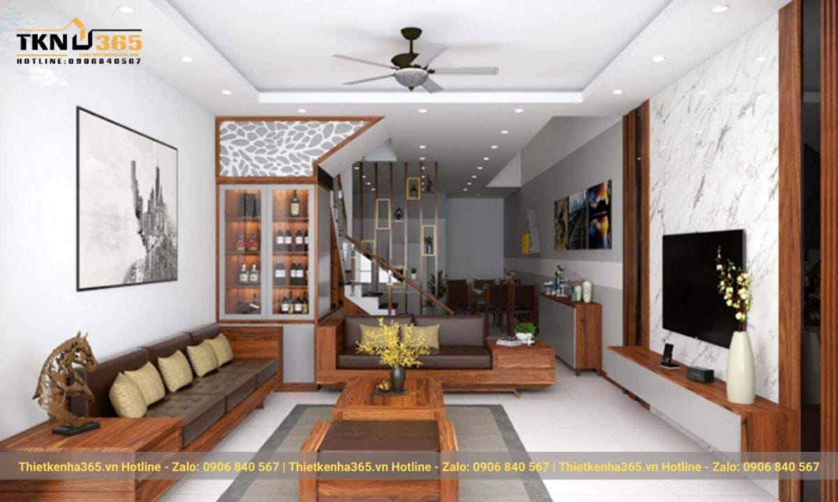 Mẫu nội thất phòng khách nhà ống 5x5.5m 