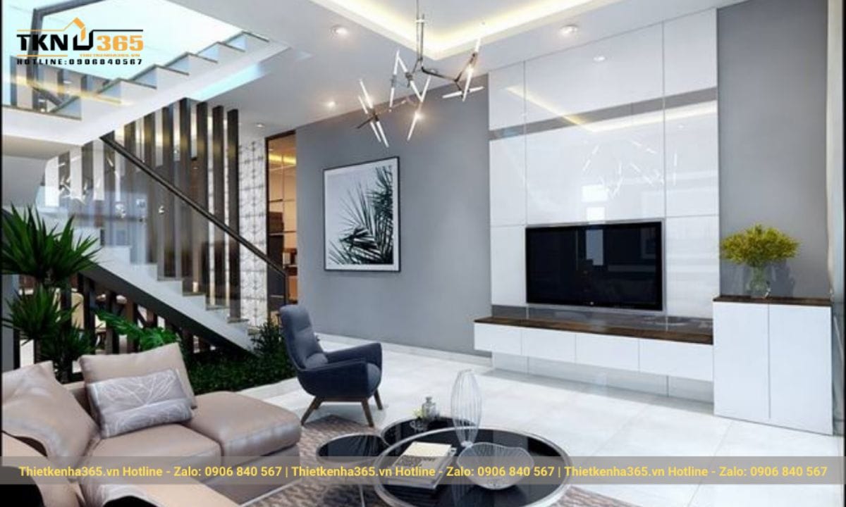 Thiết kế nội thất phòng khách nhà ống 5m hiện đại 