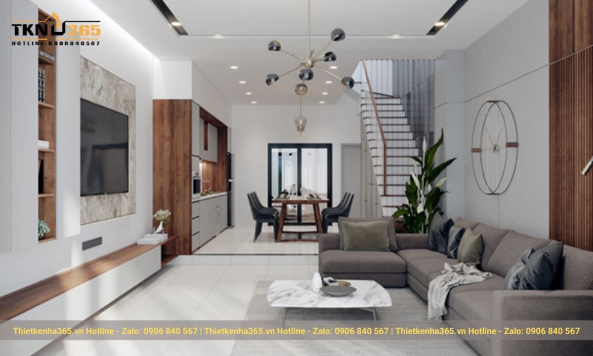 Thiết kế nội thất phòng khách nhà ống 5m hiện đại 