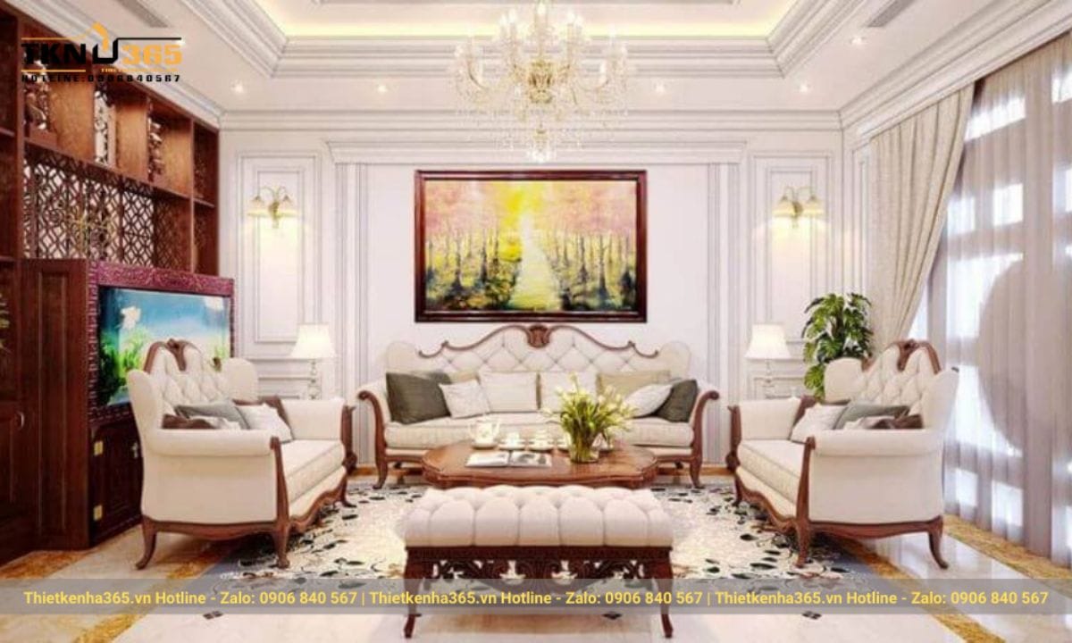 Thiết kế nội thất phòng khách nhà ống 5m tân cổ điển