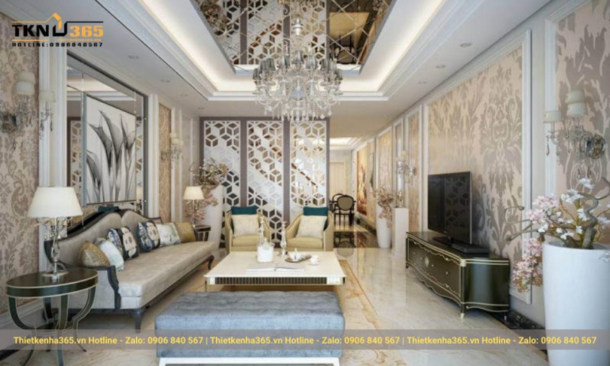 Thiết kế nội thất phòng khách nhà ống 5m tân cổ điển