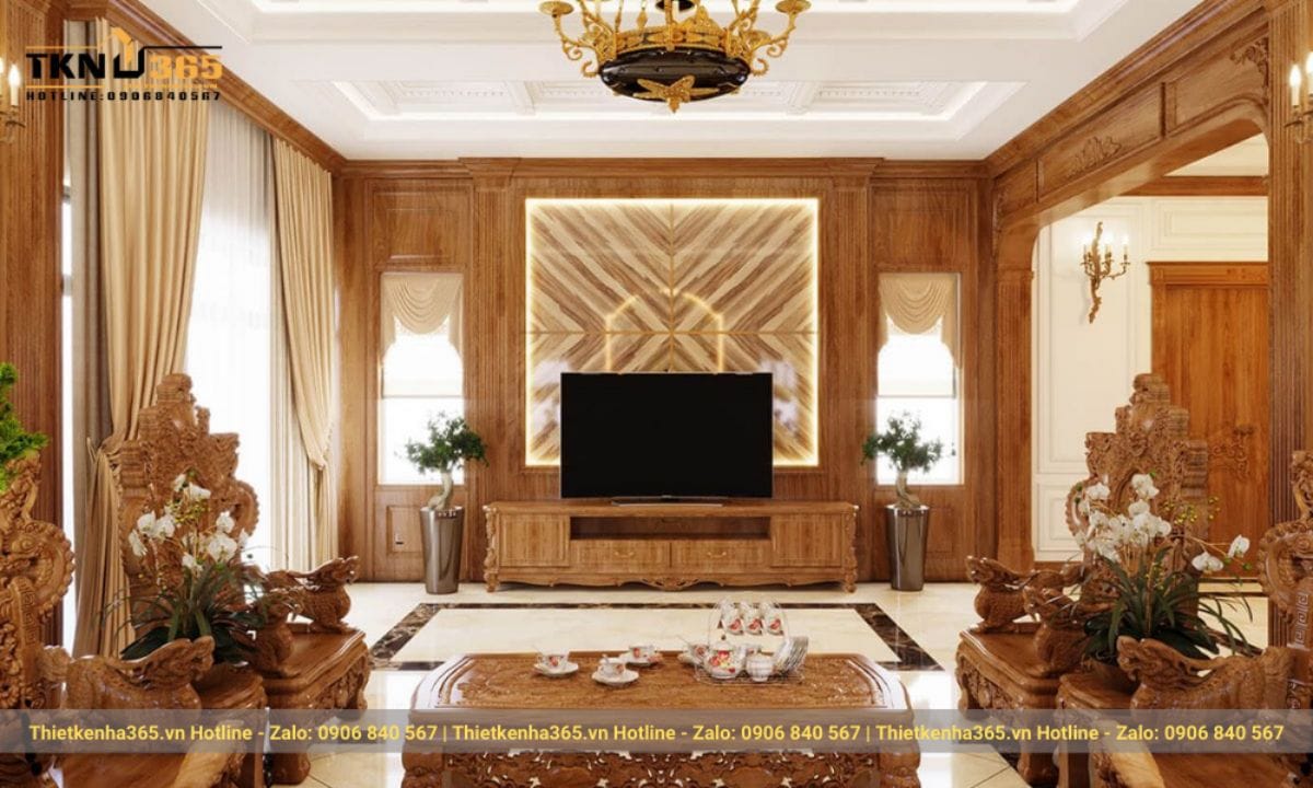 Thiết kế nội thất phòng khách nhà ống 5m tân cổ điển