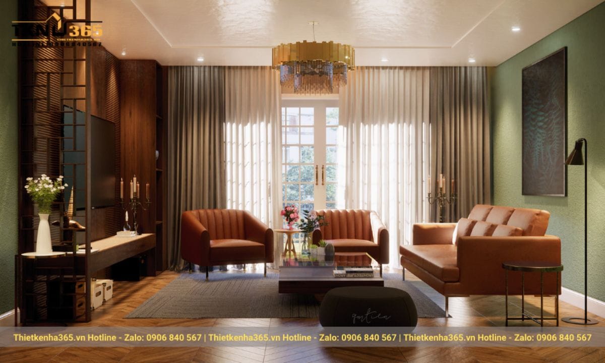 Thiết kế nội thất phòng khách nhà ống 5m sang trọng, xa hoa