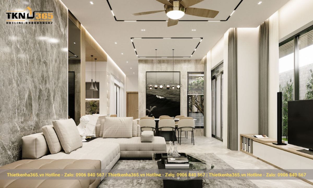 Thiết kế nội thất phòng khách nhà ống 5m sang trọng, xa hoa