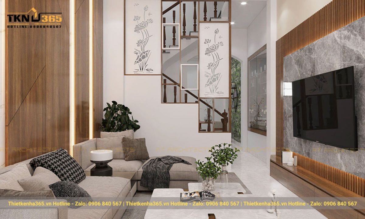 Thiết kế nội thất phòng khách nhà ống 5m ấm cúng