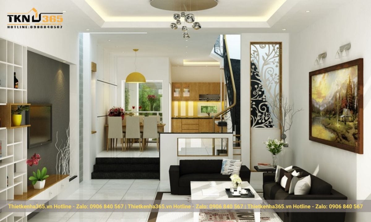 Thiết kế nội thất phòng khách nhà ống 5m ấm cúng