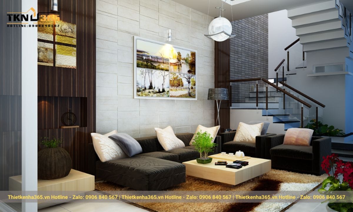 Thiết kế nội thất phòng khách nhà ống 5m ấm cúng