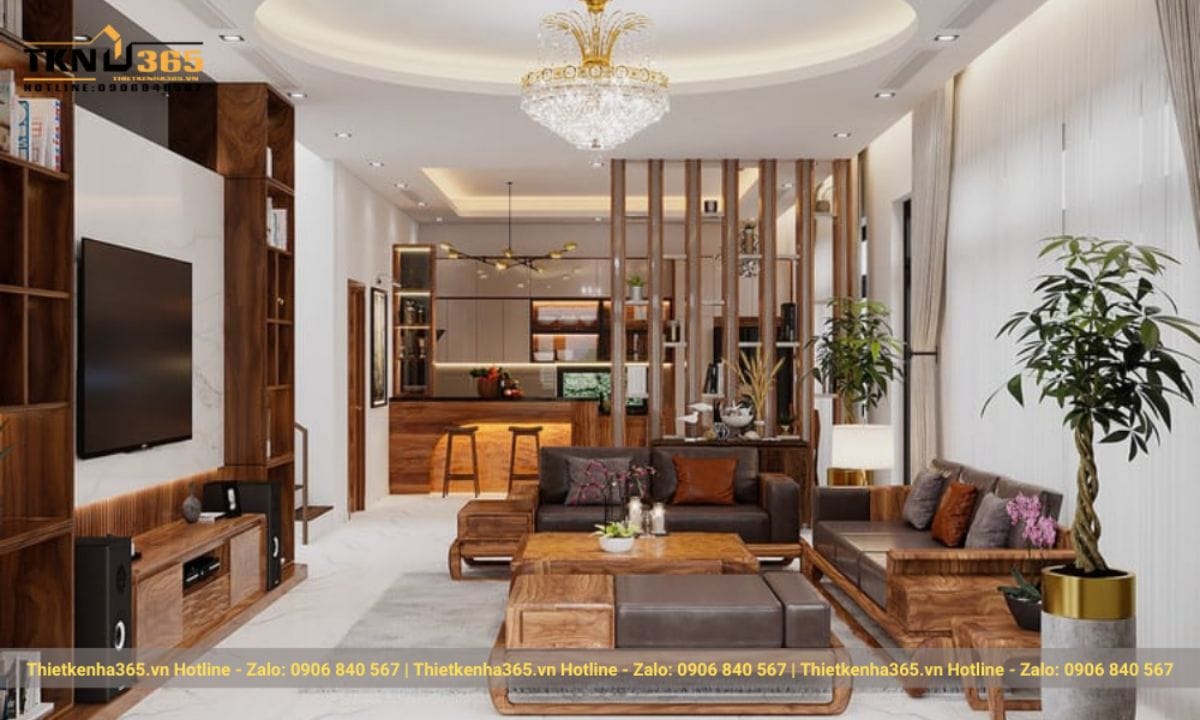 Thiết kế nội thất phòng khách nhà ống 5m ấm cúng