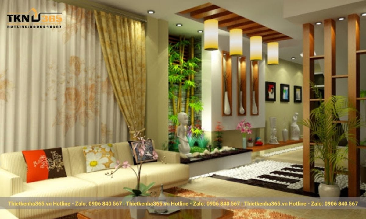 Thiết kế nội thất phòng khách nhà ống 5m độc lạ