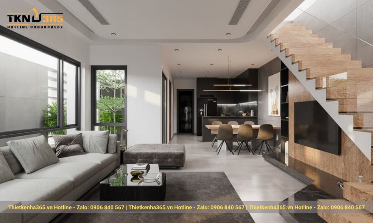 Thiết kế nội thất phòng khách nhà ống 5m ấn tượng