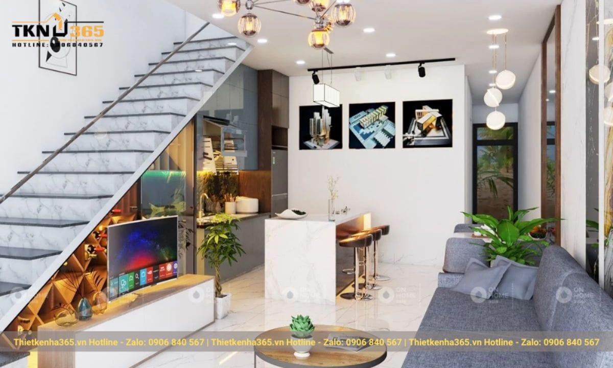 Thiết kế nội thất phòng khách nhà ống 5m lãng mạn