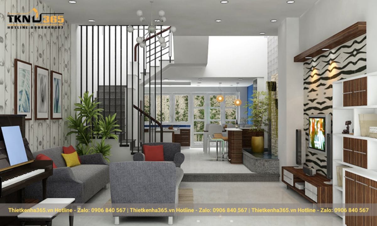 Thiết kế nội thất phòng khách nhà ống 5m lãng mạn