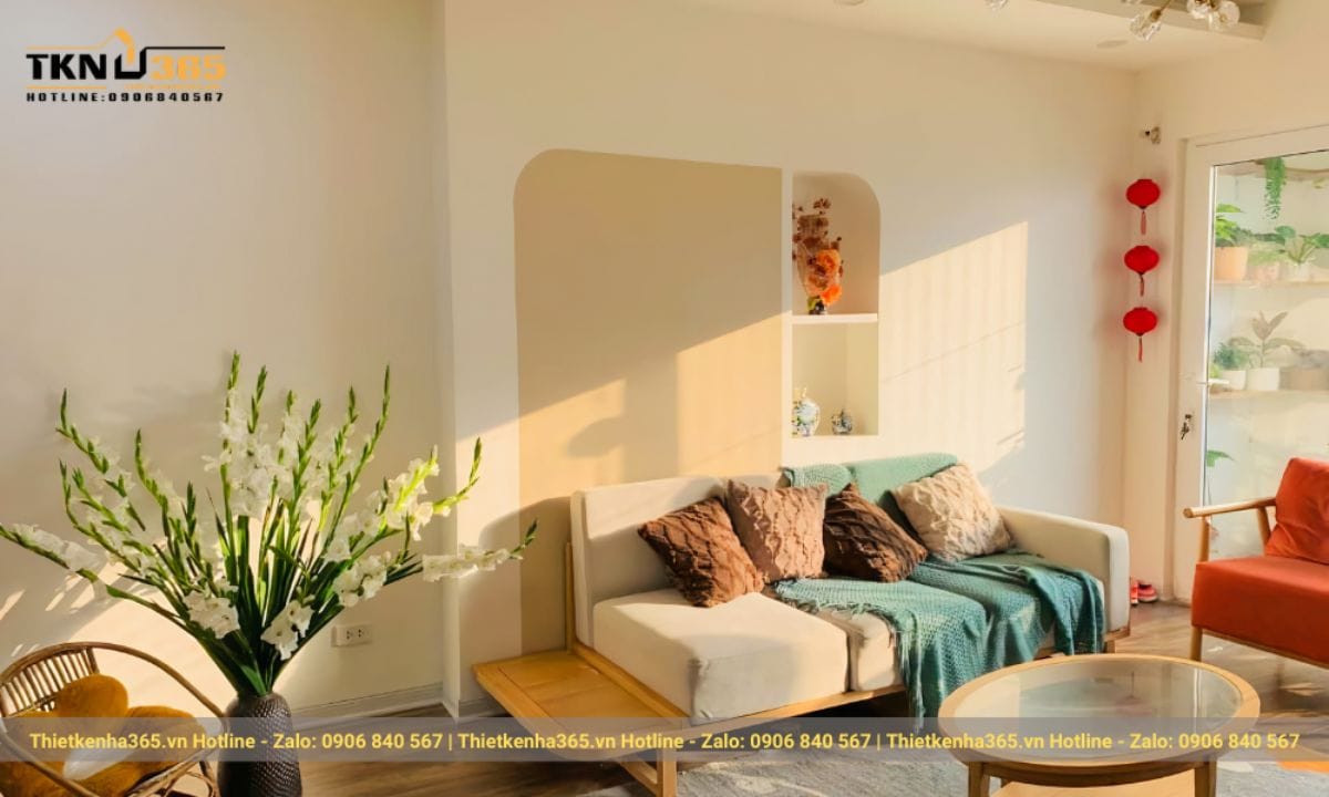 Thiết kế nội thất phòng khách nhà ống 5m lãng mạn