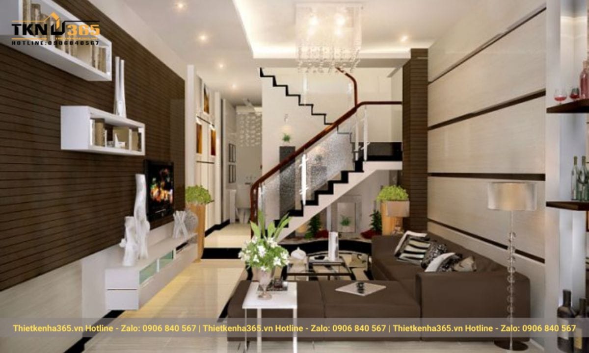 Thiết kế nội thất phòng khách nhà ống 5m lãng mạn