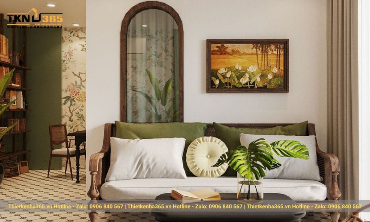 Thiết kế nội thất phòng khách nhà ống 5m đồng quê thơ mộng 