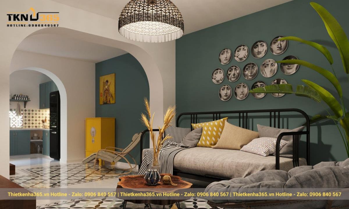 Thiết kế nội thất phòng khách nhà ống 5m đồng quê thơ mộng 