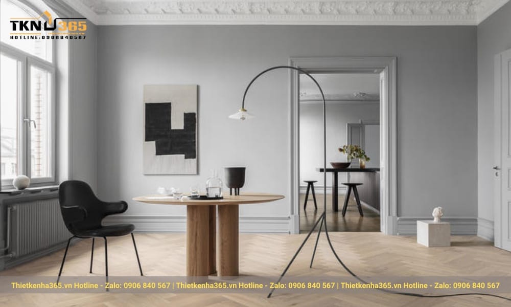 Một không gian được thiết kế theo phong cách nội thất tối giản gọn gàng, không lộn xộn.