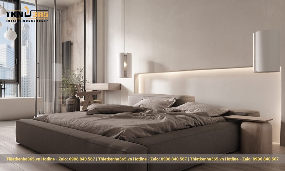 Đèn LED thiết kế âm tường làm tăng không gian cho phòng ngủ.