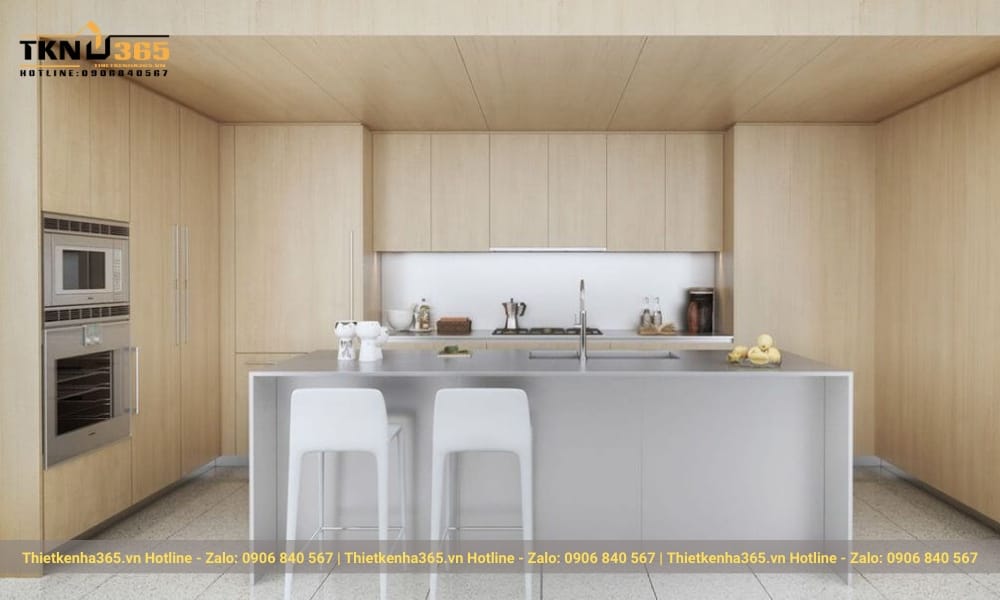 Tối giản nhưng vẫn đảm bảo được sự tinh tế và tính thẩm mỹ cho không gian bếp.