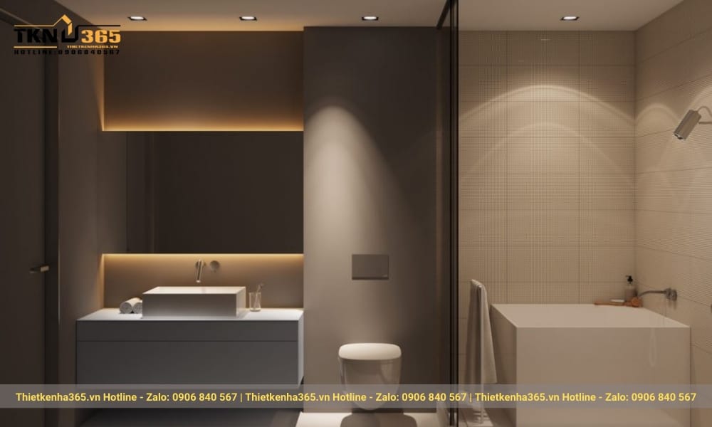 Sự tối giản trong thiết kế này vẫn không làm mất đi những công năng cần có của phòng tắm.