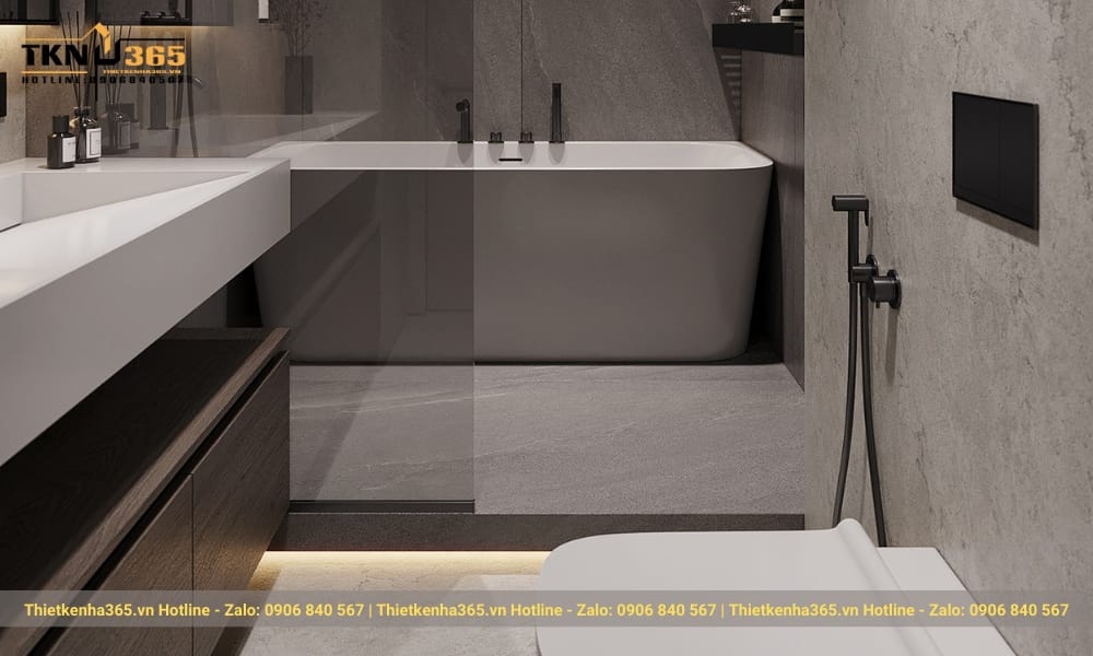 Không gian phòng tắm làm nổi bật những đường nét.