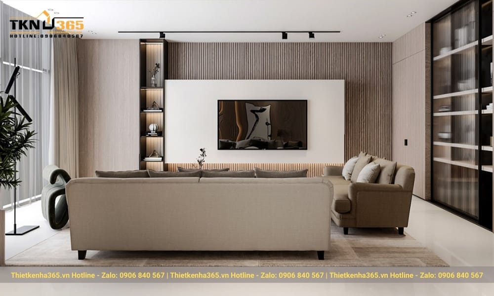 Bàn đảo được tích hợp với bồn rửa, bên kia đảo bếp là khu vực ăn uống được tích hợp với sức chưa lên tới 6 ghế ăn.