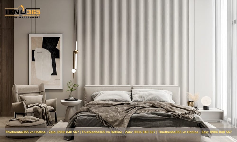 Phòng ngủ có cửa sổ full tường lấy được ánh từ bên ngoài vào.