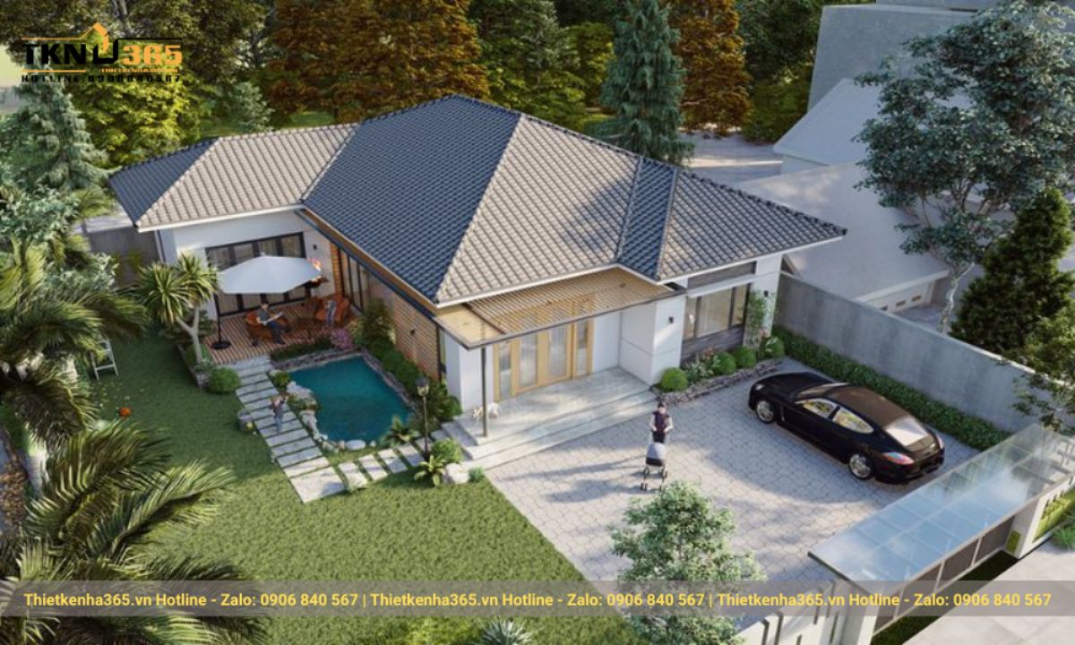 Mẫu nhà mái ngói 1 tầng đẹp