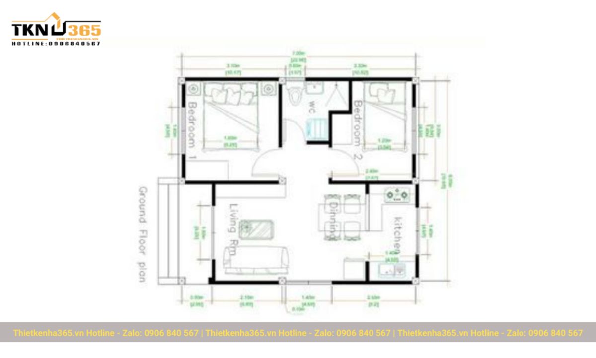 Bản vẽ thiết kế nhà cấp 4 6x7m