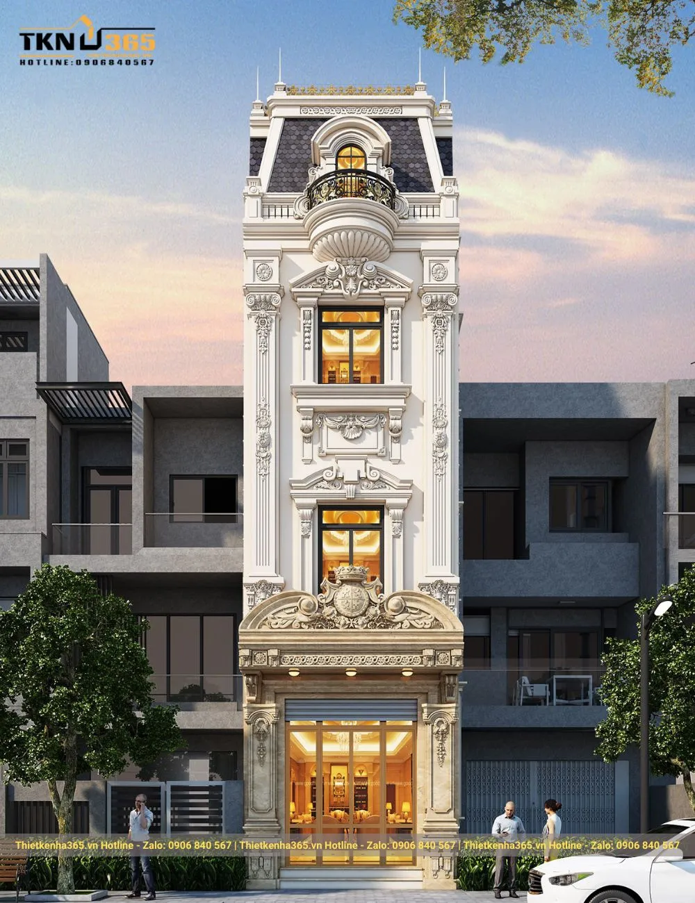 Thiết kế nhà phố cổ điển 4 tầng